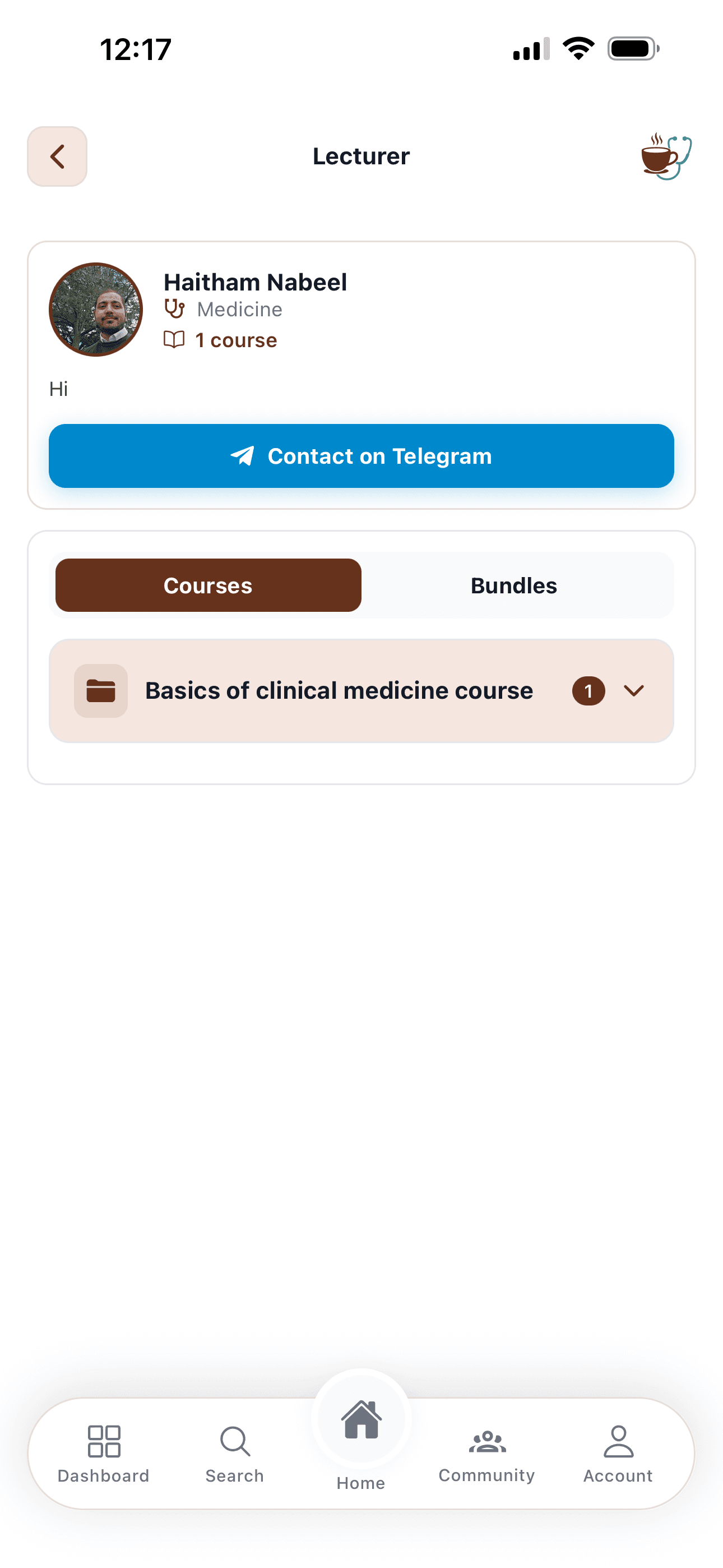 The Lecturer Profile — MedCafe screen