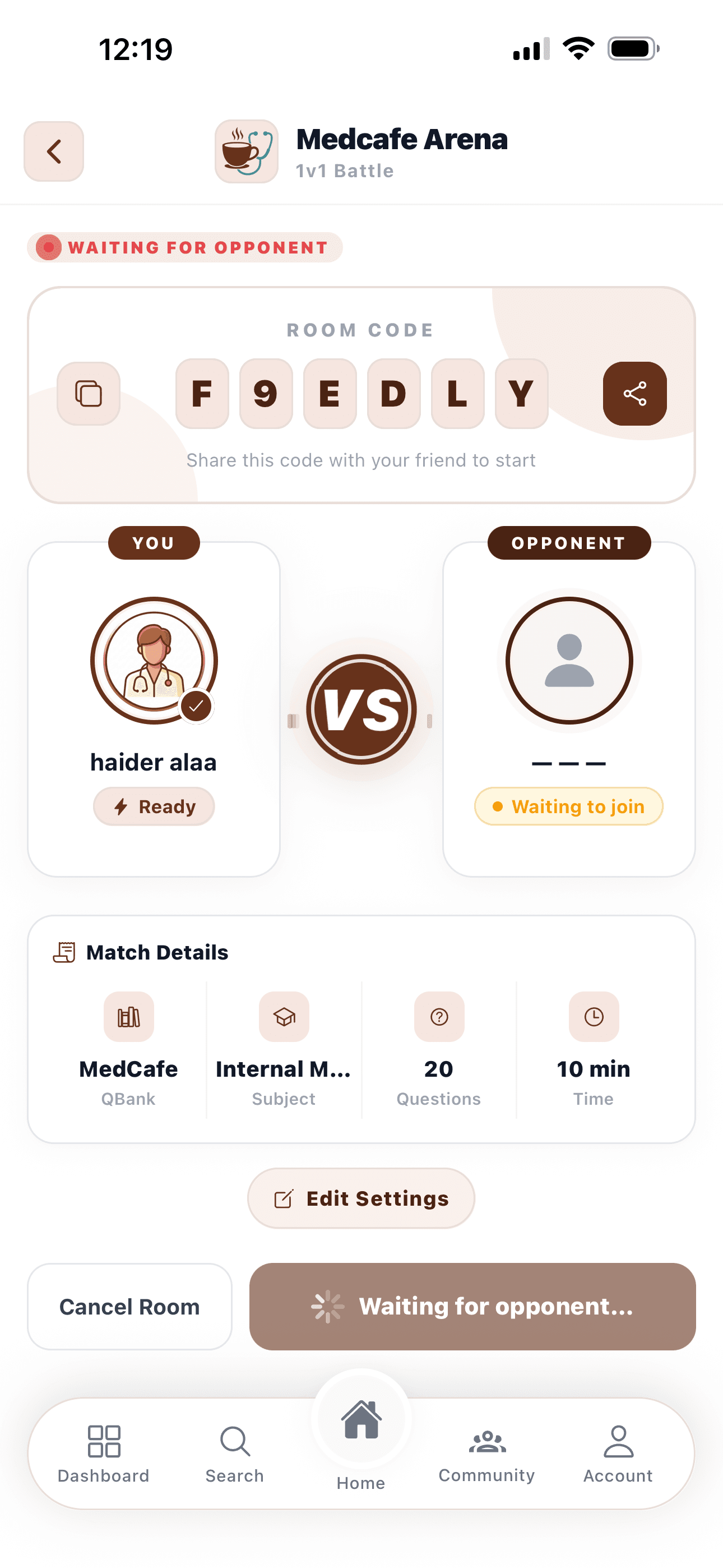 MedCafe Arena (1v1 Challenge) — MedCafe screen